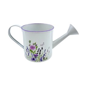 Bádog öntő kanna, lila virágos, 27 x 12 cm, 