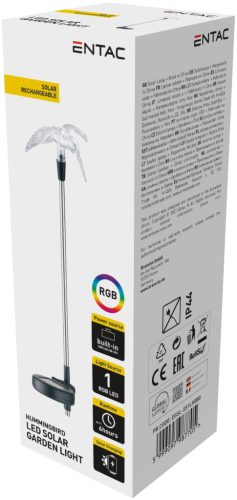 Entac Kerti Szolár Lámpa 340mm RGB Rozsdamentes acél kolibri forma