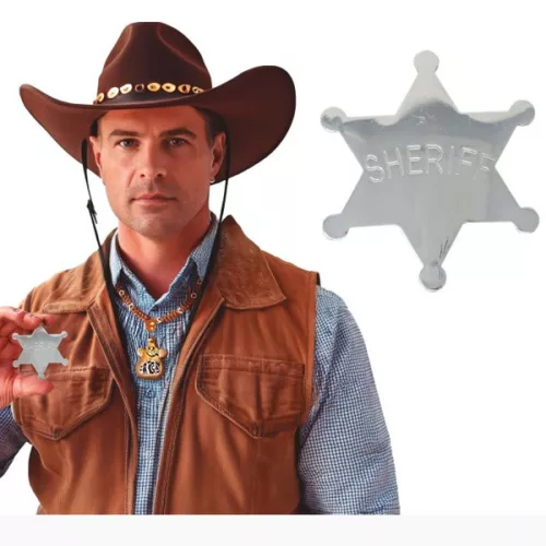 Sheriff csillag, fém kitűző, 6 cm