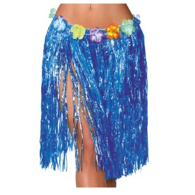 Hawaii szoknya virágokkal, kék, 75 cm