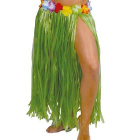 Hawaii szoknya virágokkal, zöld, 75 cm