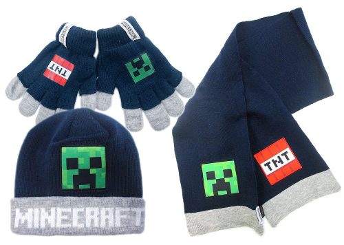 Minecraft Explosive gyerek sapka, sál és kesztyű szett 54 cm
