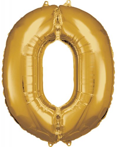 Gold, Arany óriás szám fólia lufi 0-ás, 83*66 cm