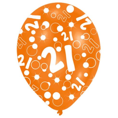 Happy Birthday 21 Orange léggömb, lufi 6 db-os 11 inch (27,5cm)