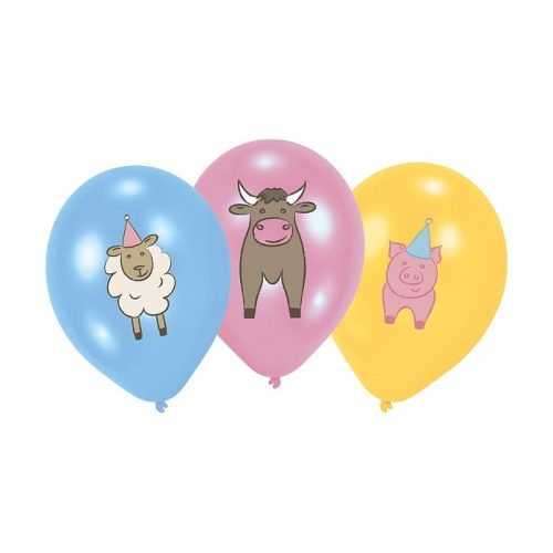 Farm Party léggömb, lufi 6 db-os 11 inch (27,5 cm)