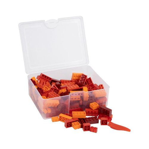 Q-BRiCKS | 300 db-os vegyes, 100% kompatibilis építőkocka készlet különböző piros és narancs színekben
