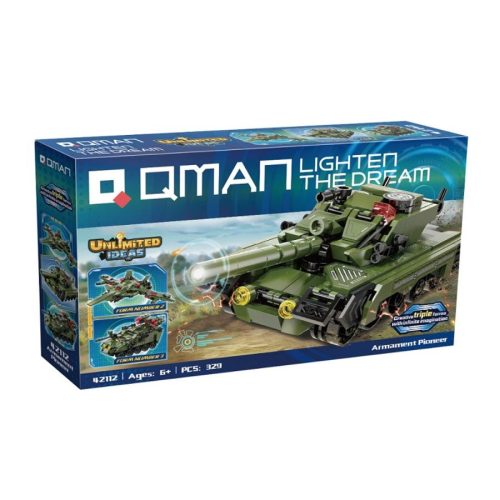 QMAN 42112 - 3 az 1-ben Tank, harcigép, tankelhárító építőjáték - 100% kompatibilis minden más kedvelt márkával