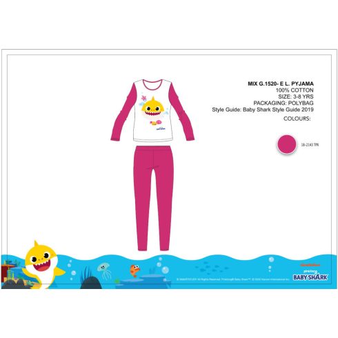 Baby Shark gyerek jersey pizsama - pamut pizsama - pink