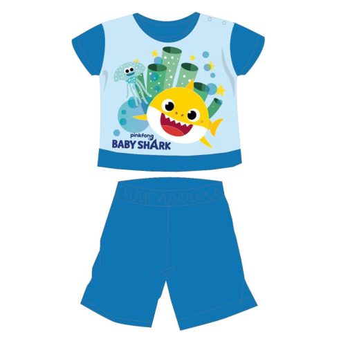 Baby Shark nyári rövid ujjú baba pizsama - pamut jersey pizsama - középkék - 80