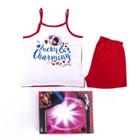   Katicabogár és Fekete Macska kalandjai kislány pamut pizsama - ujjatlan pizsama - nyári együttes - piros - 116