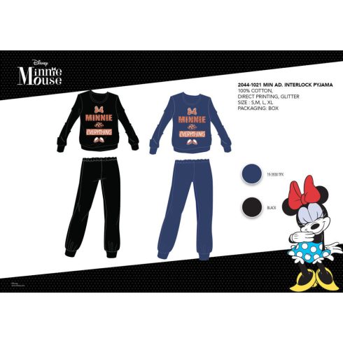 Téli pamut interlock női pizsama - Disney Minnie egér - Minnie Everything felirattal - fekete - XL