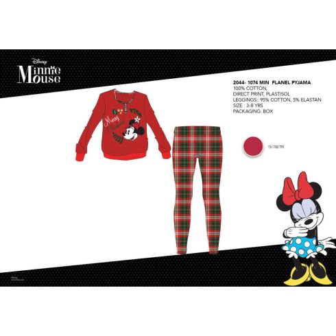 Téli vastag pamut gyerek pizsama - flanel pizsama - Disney Minnie egér - piros - 128