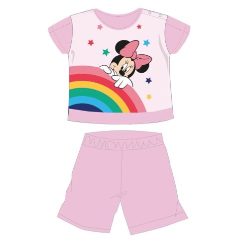 Disney Minnie egér nyári rövid ujjú baba pizsama - pamut jersey pizsama - szívárvány mintával - világosrózsaszín - 80