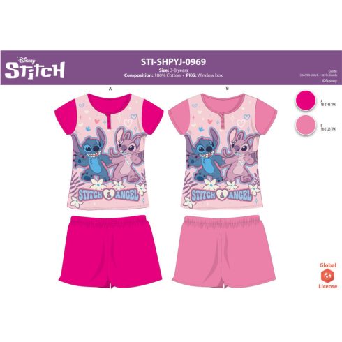 Stitch nyári rövid ujjú gyerek pizsama kislányoknak - pamut pizsama - pink - 122