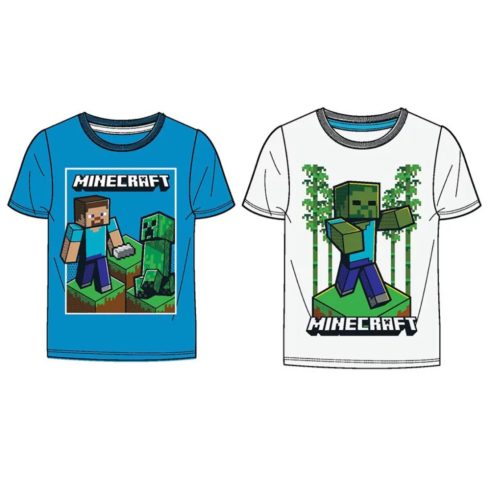 Minecraft gyerek rövid póló, felső 6-12 év fehér, világoskék