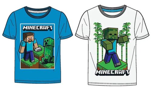 Minecraft gyerek rövid póló, felső 6-12 év fehér, világoskék