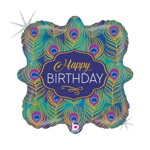 Happy Birthday Glitter Peacook fólia lufi 46 cm