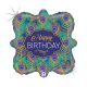Happy Birthday Glitter Peacook fólia lufi 46 cm