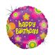 Happy Birthday Flowers Holo fólia lufi 46 cm