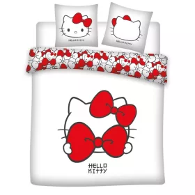   Hello Kitty Red Bow dupla, kétszemélyes ágyneműhuzat 240×220cm, 65x65 cm