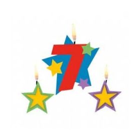Színes Star 7-es számgyertya csillagokkal