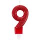Színes Red csillogó tortagyertya, számgyertya 9-es