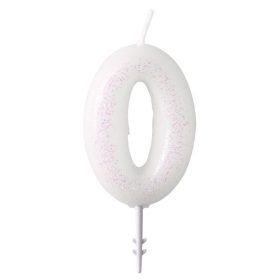 Fehér White csillámos gyertya 0-ás 6,5 cm