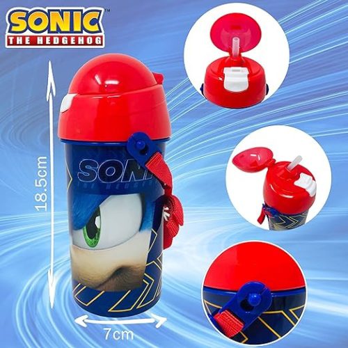 Sonic a sündisznó Speed műanyag szívószálas kulacs akasztóval 500 ml