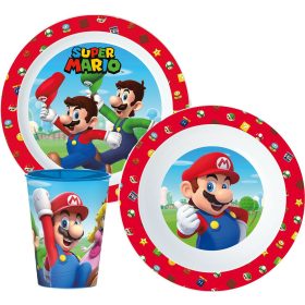   Super Mario Mushroom Kingdom étkészlet, micro műanyag szett, pohárral 260 ml