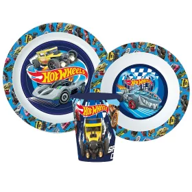   Hot Wheels Blue Fire étkészlet, micro műanyag szett pohárral 260 ml