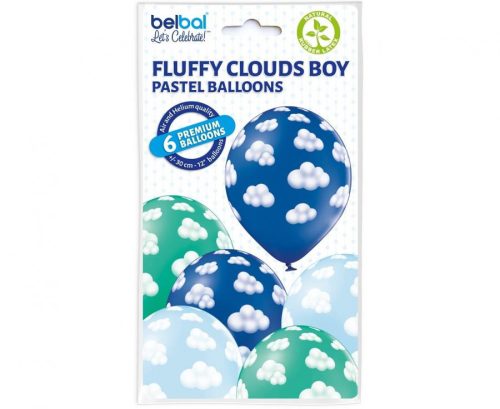 Felhő Fluffy Clouds Boy léggömb, lufi 6 db-os 12 inch (30 cm)