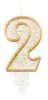 Arany csillámos 2-es Gold számgyertya, tortagyertya