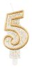 Arany csillámos 5-ös Gold számgyertya, tortagyertya