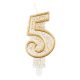Arany csillámos 5-ös Gold számgyertya, tortagyertya