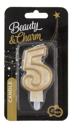 Arany csillámos 5-ös Gold számgyertya, tortagyertya