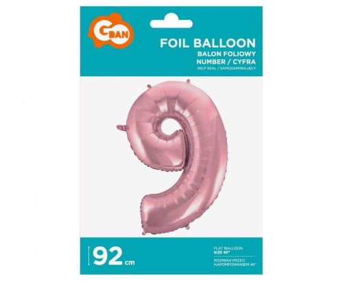 Rózsaszín Light Pink 9-es szám fólia lufi 92 cm