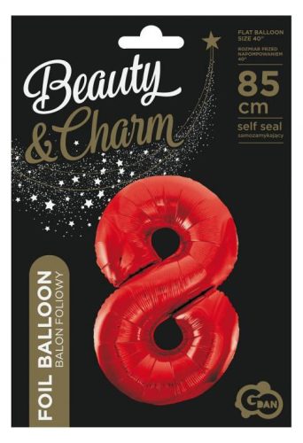 Piros 8-as Red szám fólia lufi 85 cm