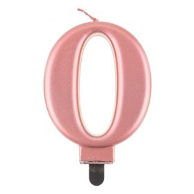 Rose Gold 0-ás Metallic számgyertya, tortagyertya