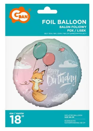 Róka Happy Birthday Fox Pastel fólia lufi 36 cm