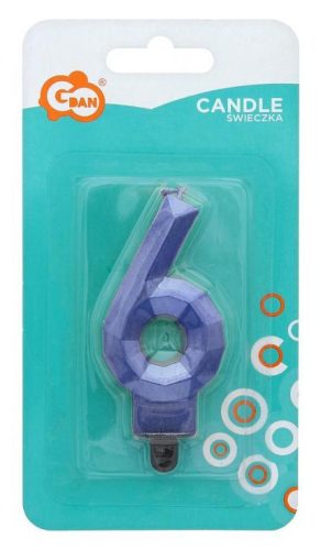 Kék 6-os Diamond Metallic számgyertya, tortagyertya