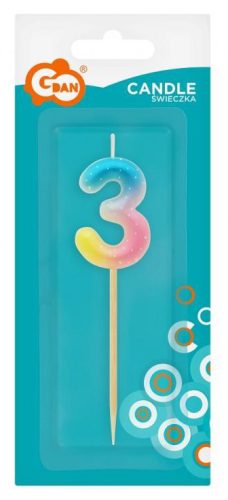 Színes mini 3-as Pastel Ombre számgyertya, tortagyertya