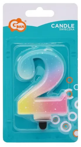 Színes 2-es Pastel Ombre számgyertya, tortagyertya