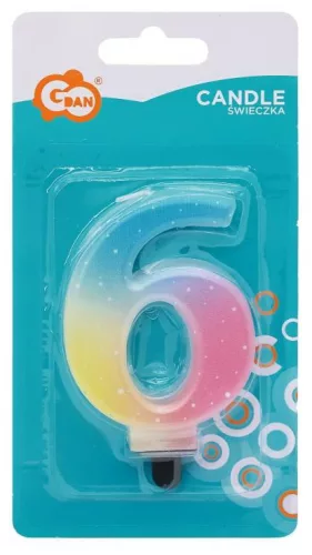 Színes 6-os Pastel Ombre számgyertya, tortagyertya
