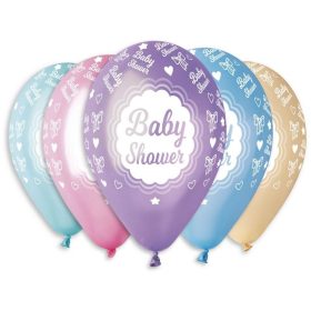 Baby Shower Metallic léggömb, lufi 5 db-os 12 inch (30 cm)