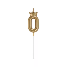 Arany Champagne Crown 0-ás számgyertya, tortagyertya 6 cm