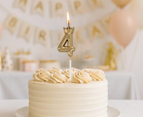 Arany Champagne Crown 4-es számgyertya, tortagyertya 6 cm