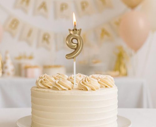 Arany Champagne Crown 9-es számgyertya, tortagyertya 6 cm