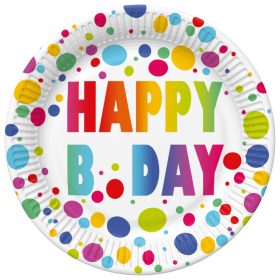 Happy Birthday Dots papírtányér 8 db-os 18 cm
