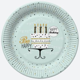 Happy Birthday Mint papírtányér 8 db-os 22,7 cm