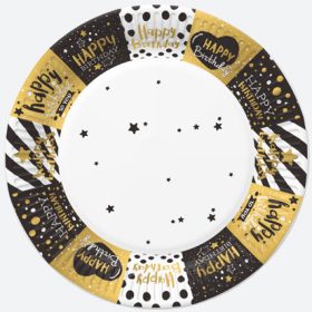 Happy Birthday Golden papírtányér 8 db-os 18 cm